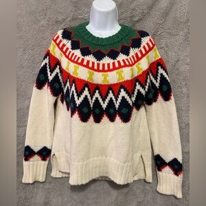 Aerie Sweater Womens XS Oversized Fair Isle White Knit Ski Winter Art Print